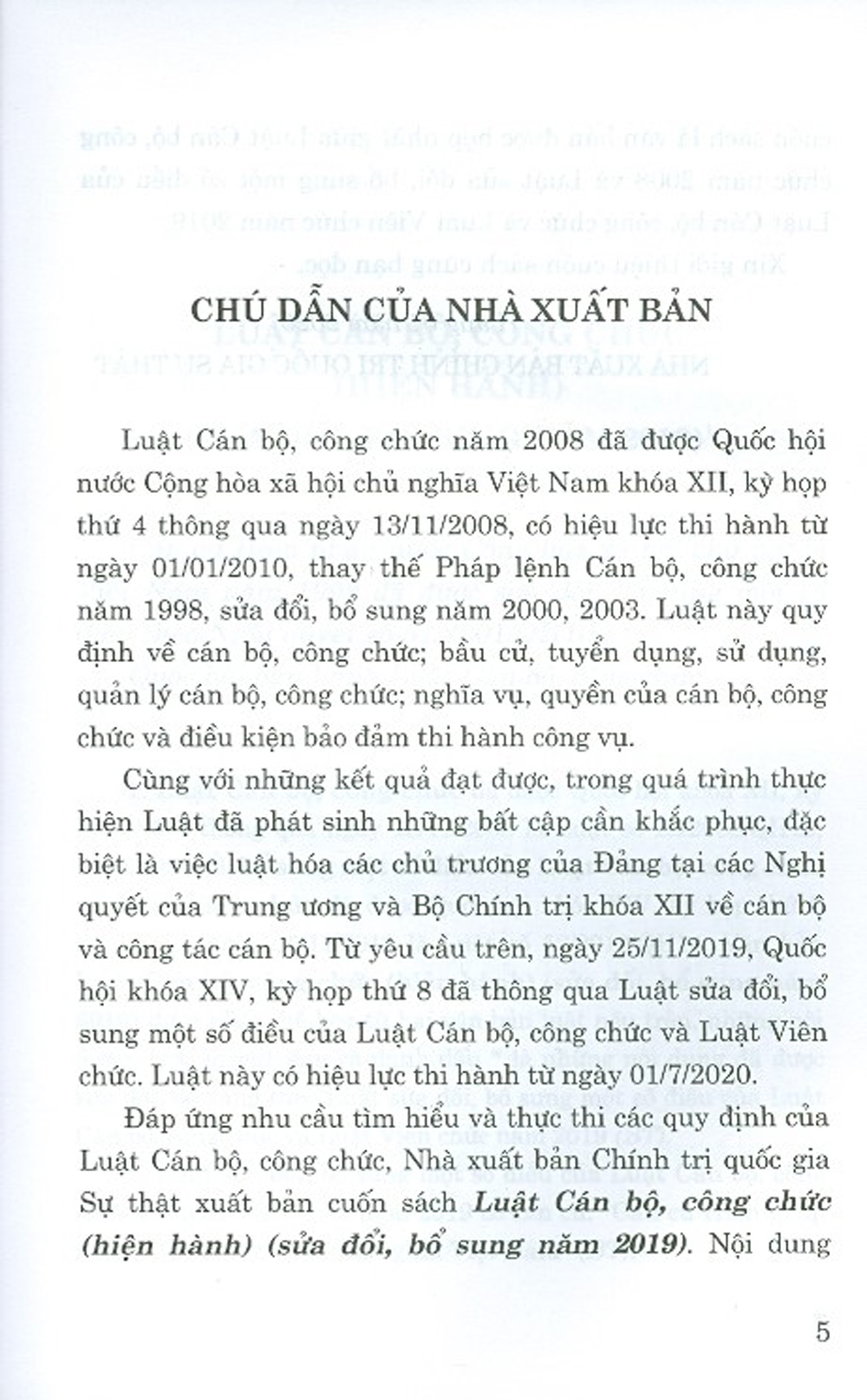Luật Cán Bộ, Công Chức (Hiện Hành) (Sửa Đổi, Bổ Sung Năm 2019)