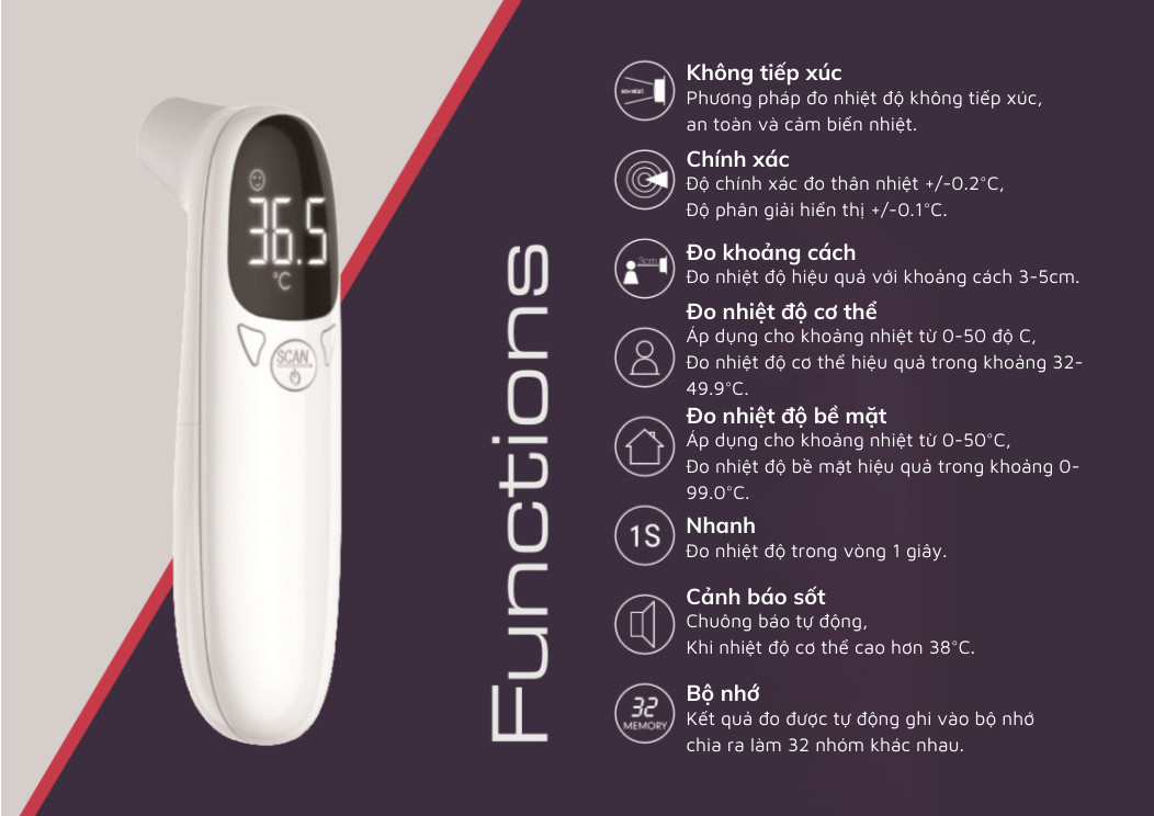 Electronic thermometer handheld smart Flyco 2in1 case for baby, elderly-measured ear and forehead-reach certificate safety Medical-imported border-user level meter infrared gun shoot body OMRON can Machine body nhiet Ke Dien Tu Hong ngoai