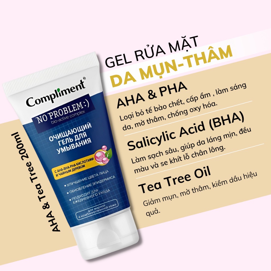 Sữa Rửa Mặt Gel Compliment No Problem cho da dầu mụn 200ml