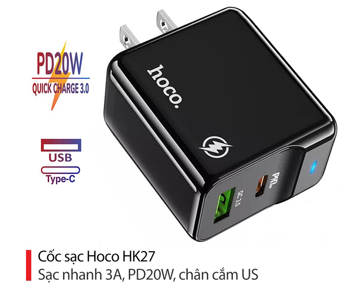 Cóc Sạc Nhanh Hoco *** HK27 PD20W + QC3.0