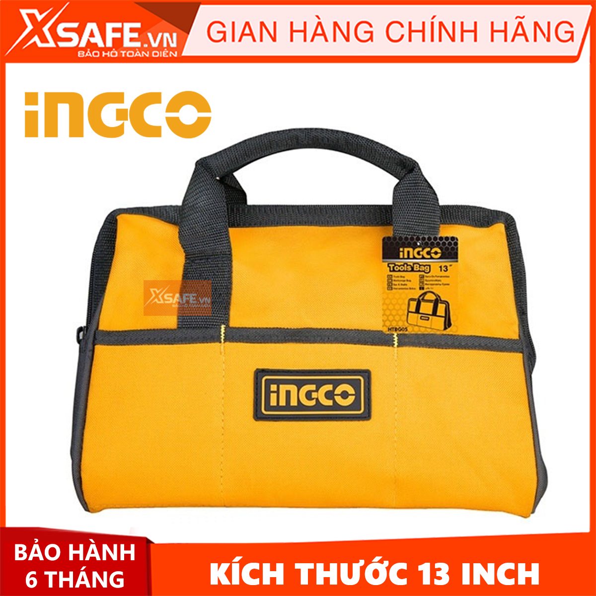 Túi đồ nghề dụng cụ Ingco HTBG05 13 inch giỏ đựng đồ nghề cho cơ khí, điện lạnh, công trình, vải polyester siêu bền bỉ