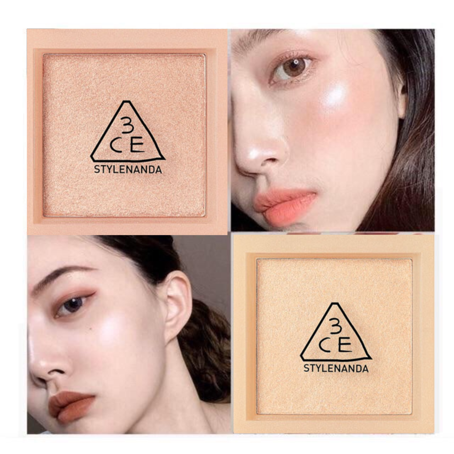 Phấn Bắt Sáng 3CE FACE HIGHLIGHTER Hộp Vuông 4,8g [All Rounder - Gentle Beige - Open Side]