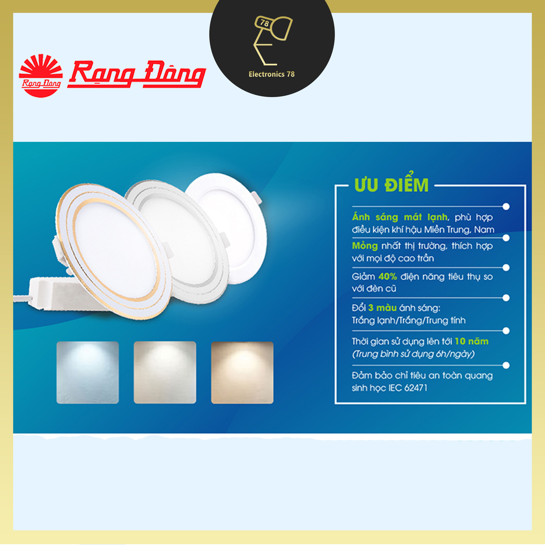 [Chính Hãng] Đèn Led Panel Âm Trần Rạng Đông PT04 - 7W, 9W, 12W - Ánh sáng Trắng / Vàng / Đổi màu