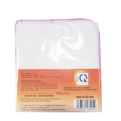 Khăn sữa 4 lớp đại (37x40cm) KACHOOBABY bịch 5 cái