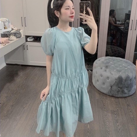 Đầm đuôi cá tay phồng form suông