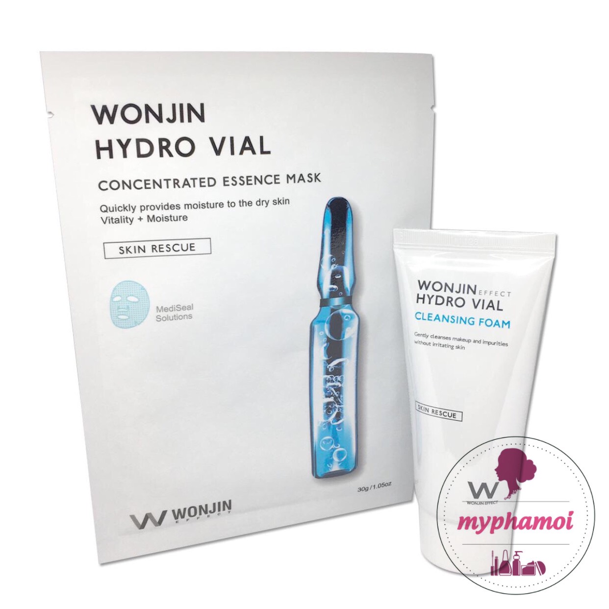 [THƯƠNG HIỆU HÀN QUỐC] COMBO MẶT NẠ WONJIN HYDRO VIAL 10 MIẾNG + SỮA RỬA MẶT 80ml