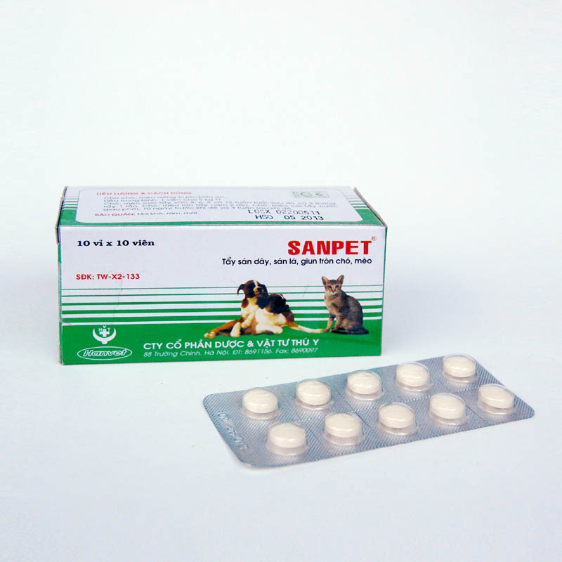 Sanpet tẩy giun sán chó mèo (1 vỉ 10 viên)
