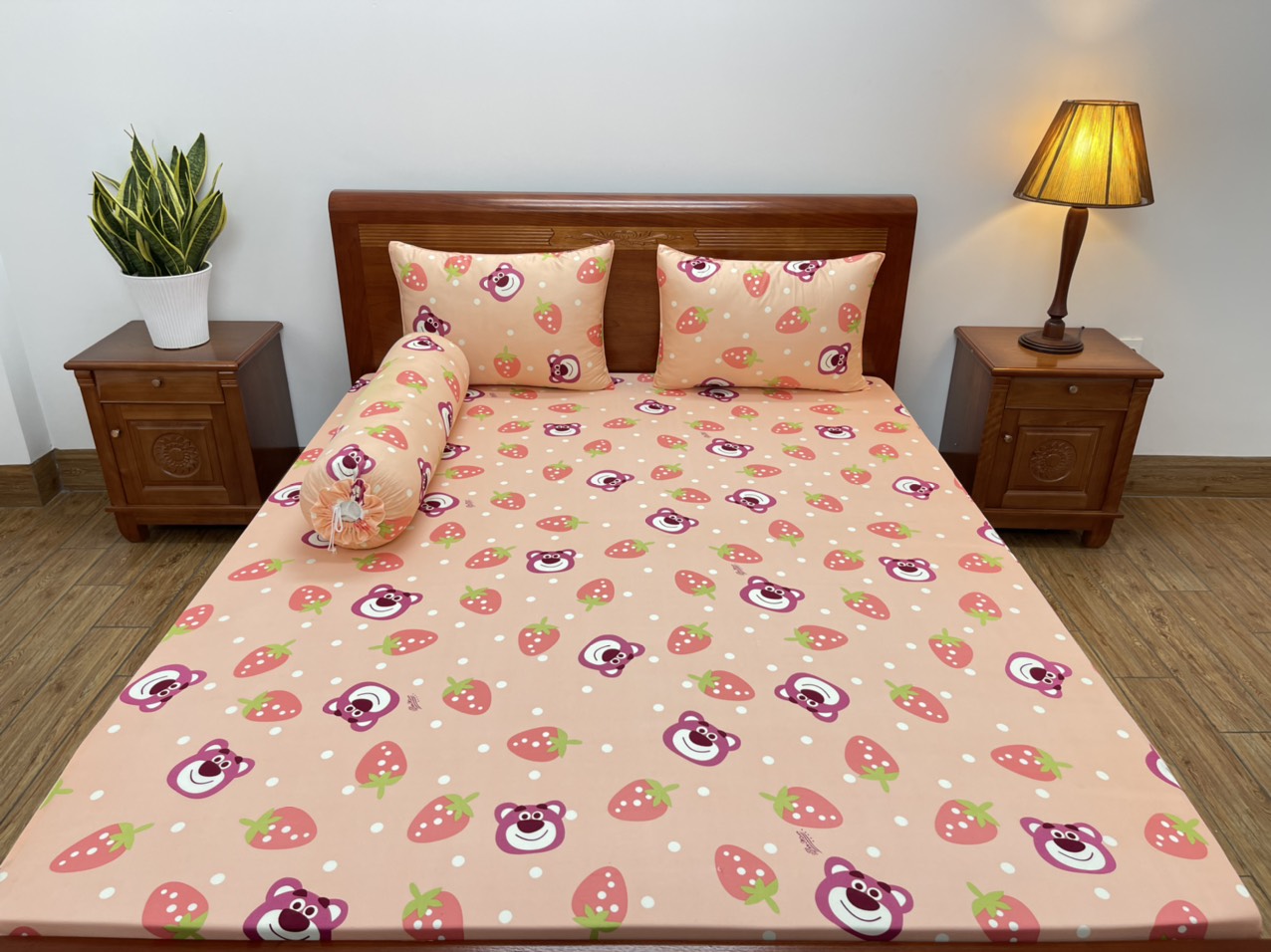 Bộ ga giường, Ga nệm Thun Lạnh Hàn Quốc 4 món (1 ga bọc + 2 vỏ gối nằm + 1 vỏ gối ôm)