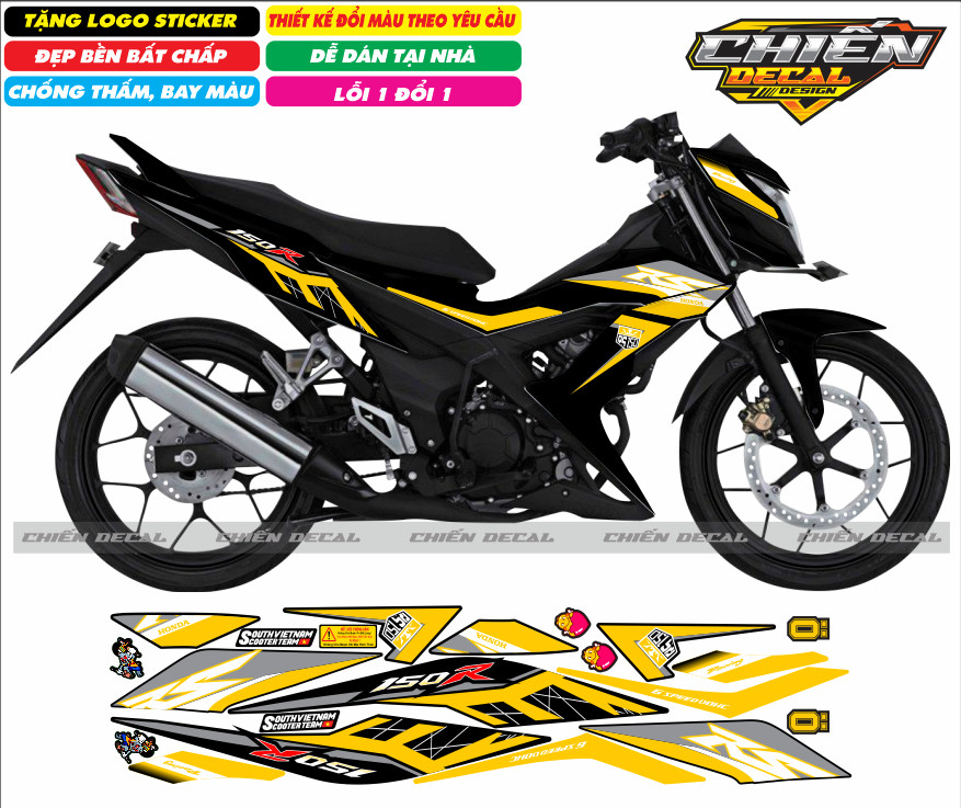 Tem rời xe sonic 150 màu đen mẫu tem RS nhiều kiểu lựa chọn (tem 3 lớp cao cấp)