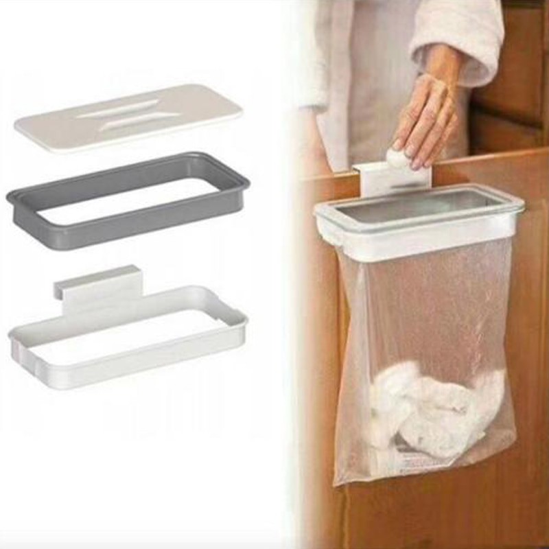 Kệ treo túi bóng thông minh có nắp, Móc kẹp túi rác gài cánh tủ có nắp