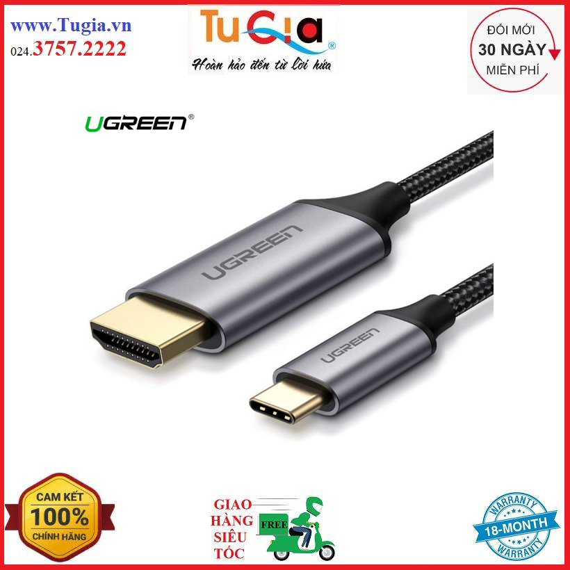 Cáp chuyển đổi usb-c sang hdmi hỗ trợ 4k, 3d dài 1,5m ugreen 50570-hàng chính hãng