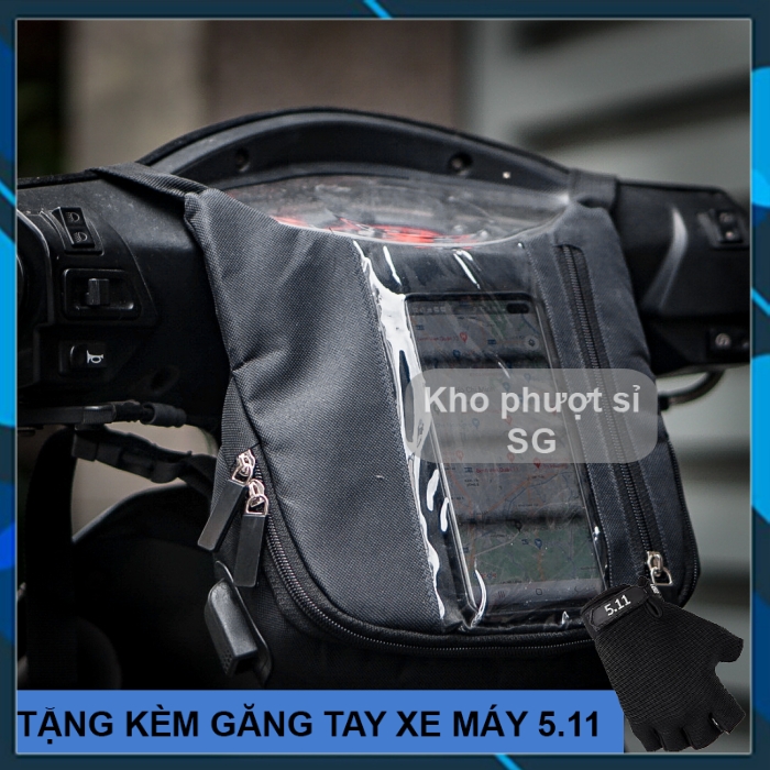 COMBO túi treo đầu xe máy đứng đựng điện thoại cảm ứng kèm găng 511 cho shipper Grap - Túi Grab dọc đựng điện thoại cảm ứng đi giao hàng