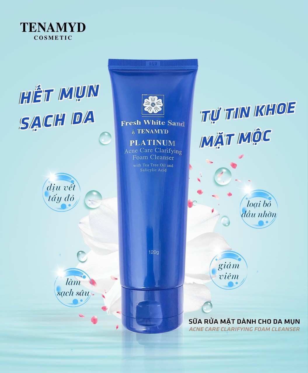 Sữa rửa mặt dành cho da dầu mụn Fresh White Sand TENAMYD 120ml