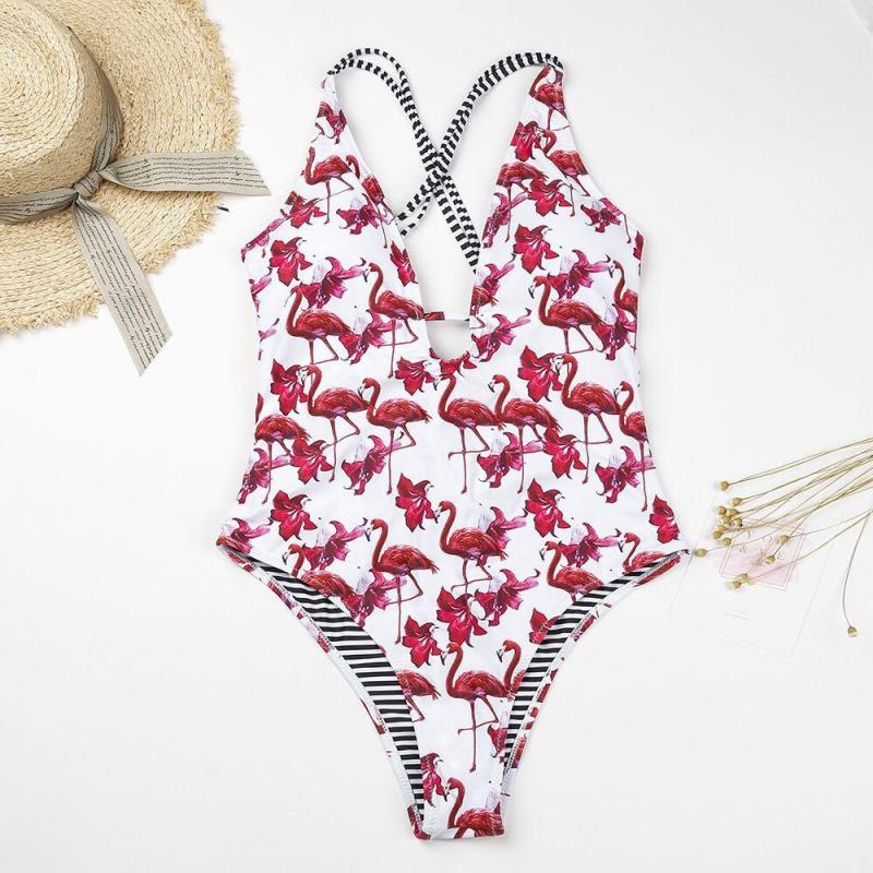 Nơi bán Âu-mỹ Amazon Gợi Cảm Flamingo Hoa In Bikini Chéo Băng Gạc Liền Thân Áo Tắm Suối Nước Nóng Đồ Bơi