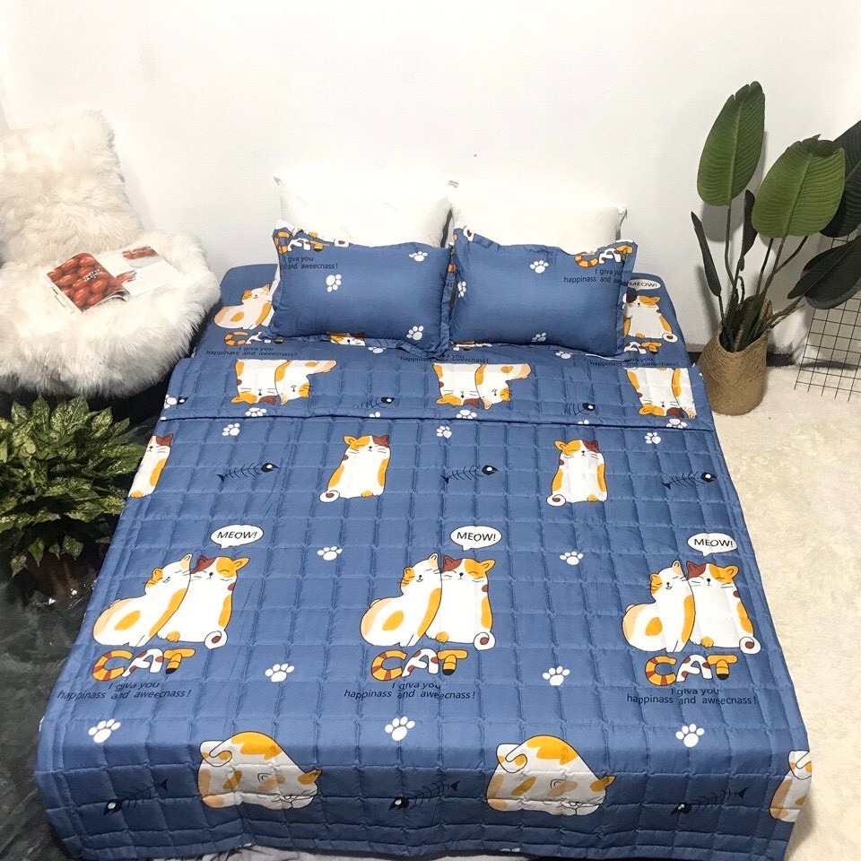 Bộ Chăn Ga Gối Cotton Poly - Mèo Đôi ( 3 Món , 4 Món , 5 Món ) Tiệm Nhà Cá
