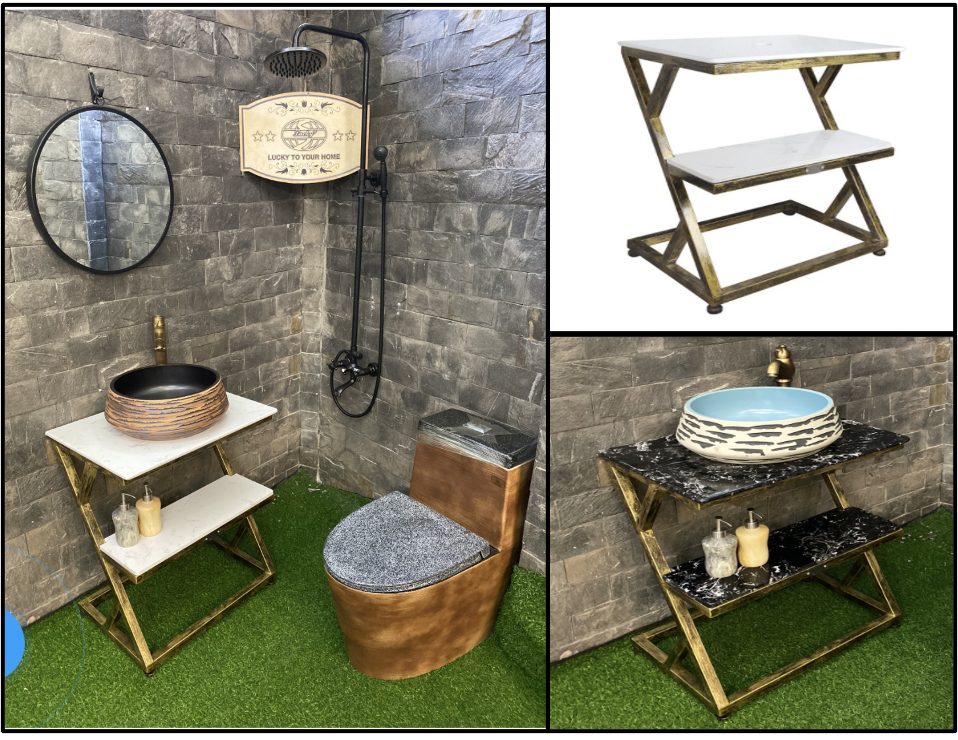 kệ để lavabo - Kệ sắt mỹ thuật ( Mặt đá 2 màu đen & trắng)