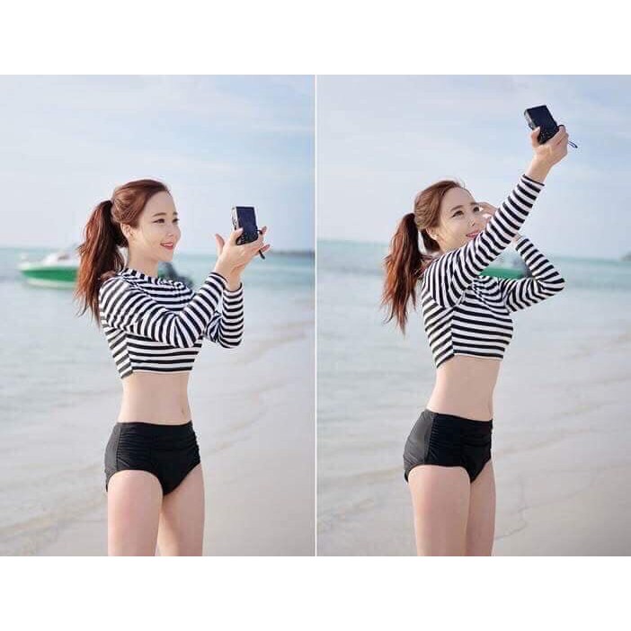 Bikini đồ bơi đi biển hai mảnh áo sọc tay dài quần đùi kg0740 oderi