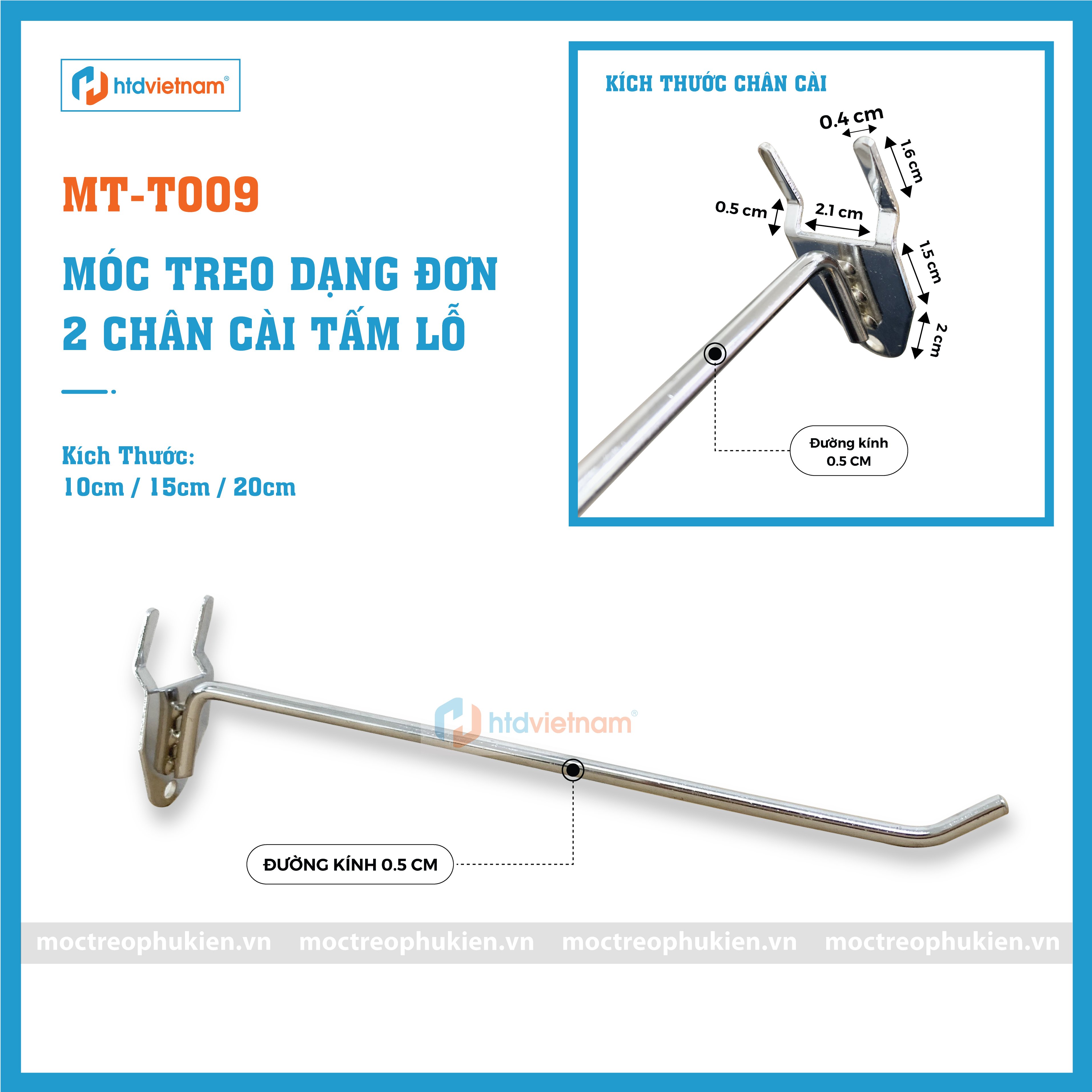 Móc treo phụ kiện đơn: MT-T009 (cài tấm lỗ)