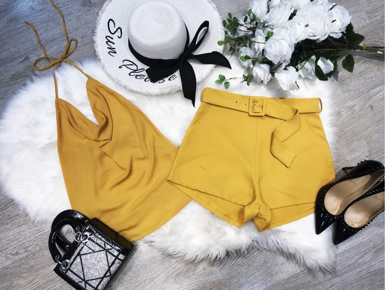 sét áo yếm cổ đổ quần short