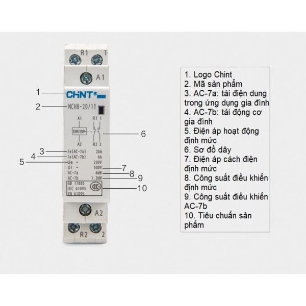Khởi động từ 1 pha CHINT 25A (Contactor)