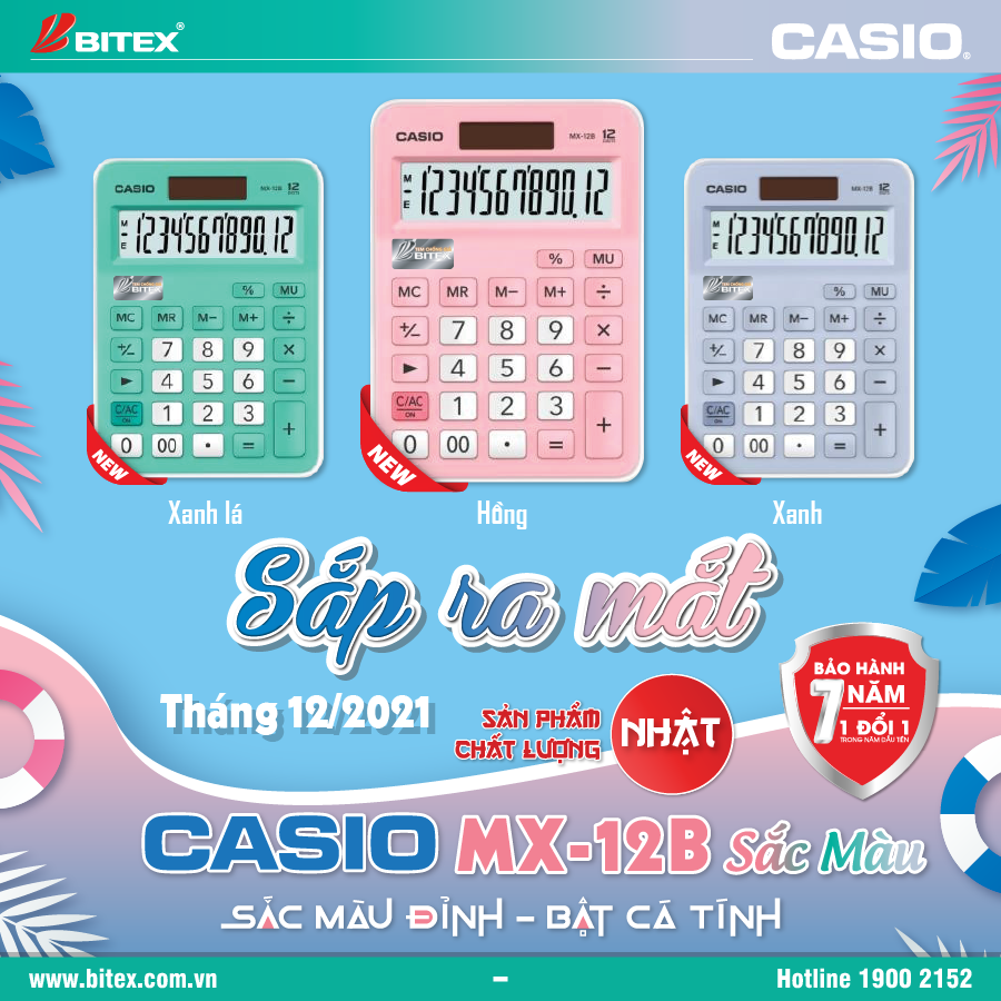 Máy tính Casio MX-12B Chính Hãng - Phiên bản màu Pastel