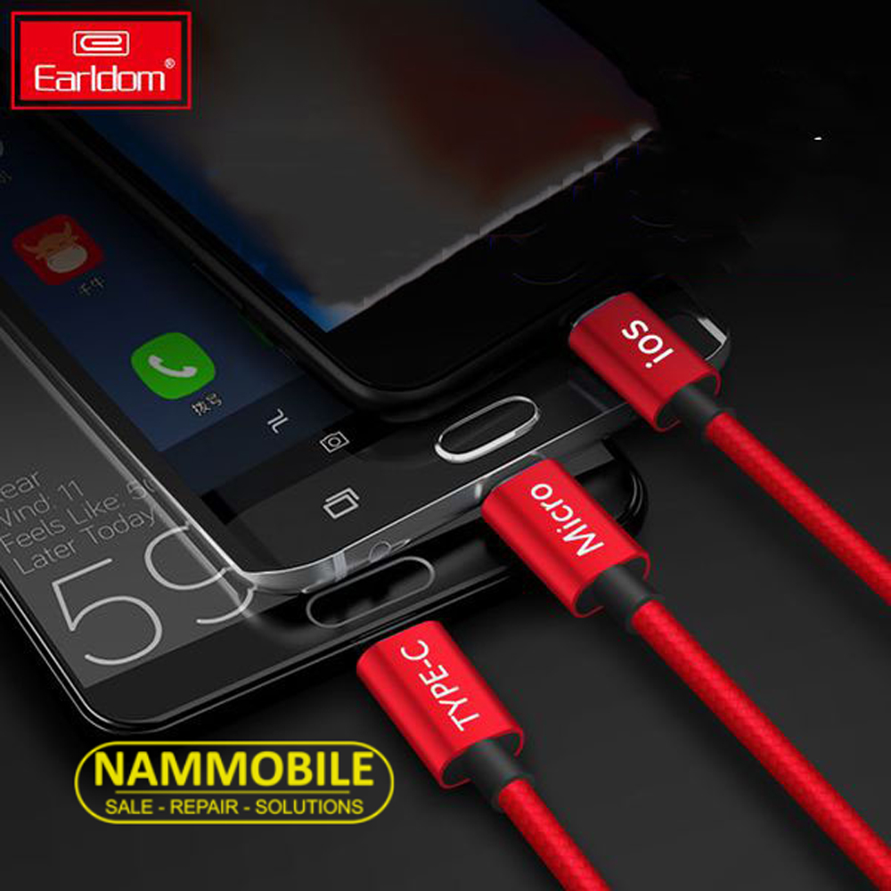 FREE SHIP Cáp Sạc 3 Đầu Lightning Type-C Micro USB Earldom 1m2 Bảo Hành 12 Tháng