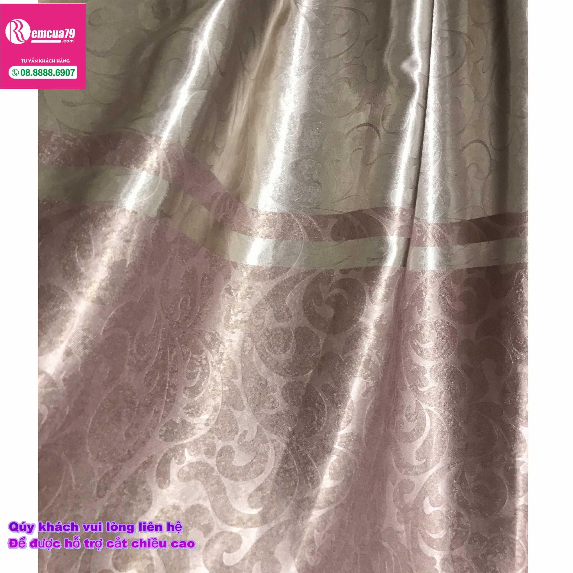 Rèm, màn cửa Ph curtains( ngang250cm x cao 130cm) màu Xám nâu hoa văn chìm hiện đại + tặng dây vén màn