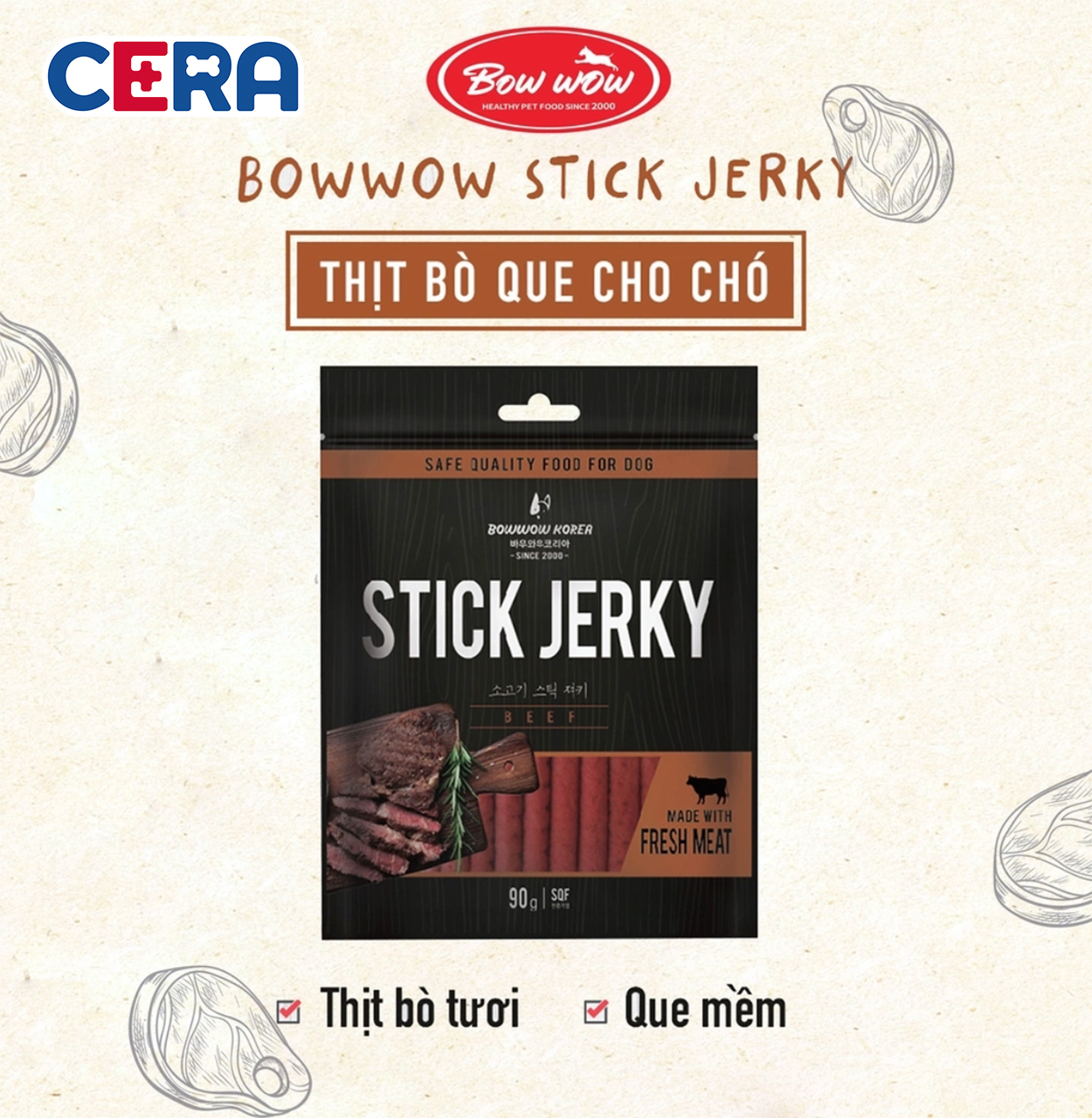 Snack Thịt Bò Que Cho Chó - Beef Jerky 90g