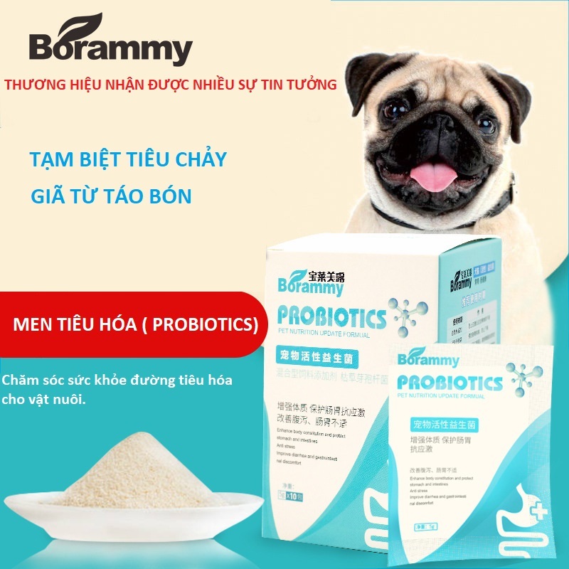 Men tiêu hóa cho mèo, chó – Borammy Probiotics ngăn ngừa , hỗ trợ đường tiêu hóa , viêm đường ruột chó mèo (Gói 5g)