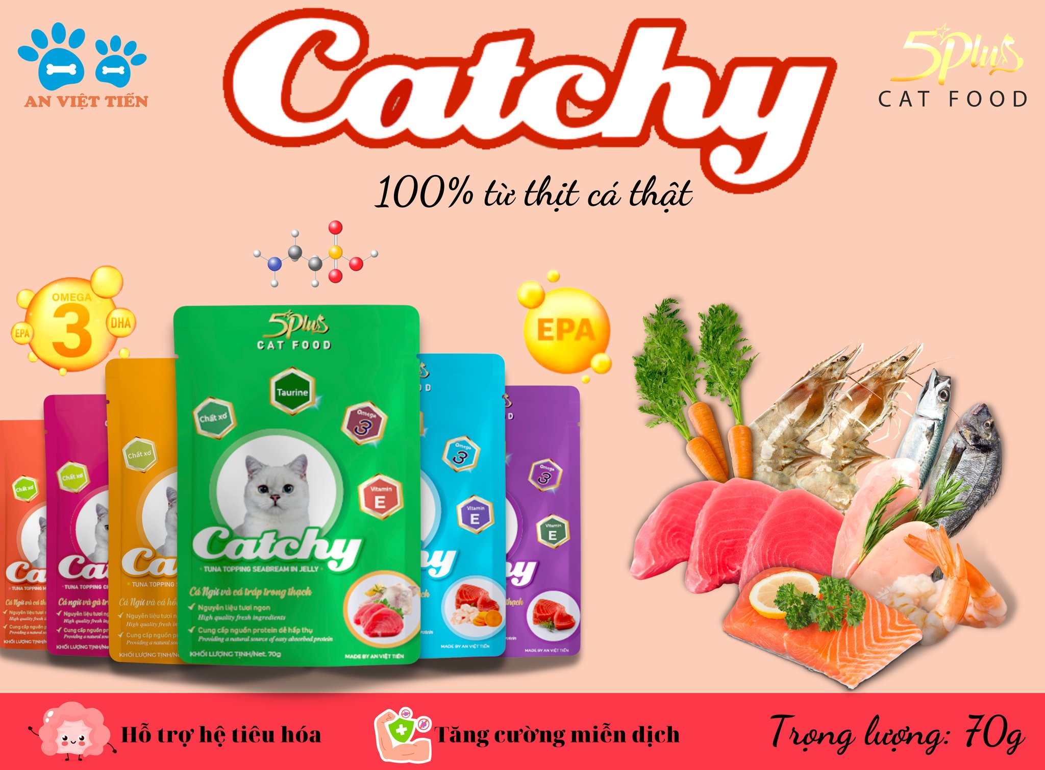Pate Cho Mèo 5plus Catchy 70g, Pate Mèo Catchy 70g