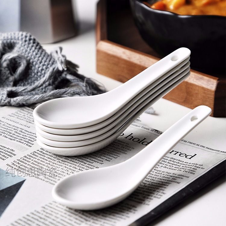 10 Ivory White Ceramic Spoons - Used for Restaurants and Cafes