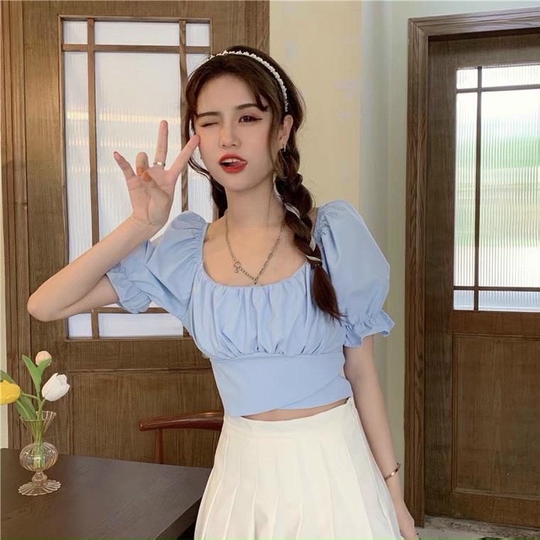Ao Croptop Trễ Vai Nơ Lưng Tay Ngắn A5170