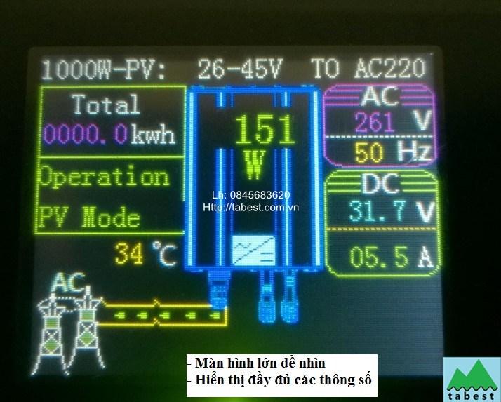Máy hòa lưới điện mặt trời bám tải GT1000, LCD
