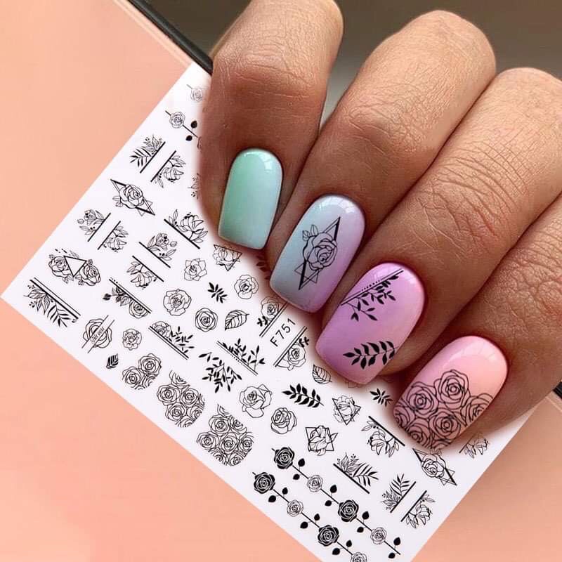 Sticker đen trắng dán móng siêu đẹp
