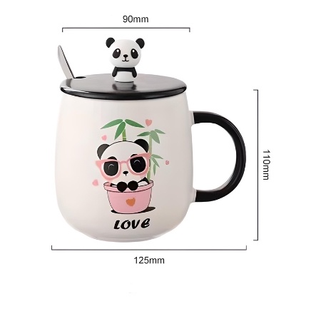 Cốc uống cà phê, Ly sứ có nắp, Quà lưu niệm, cute kèm muỗng và nắp hình gấᴜ panda đáng yêu 450ml