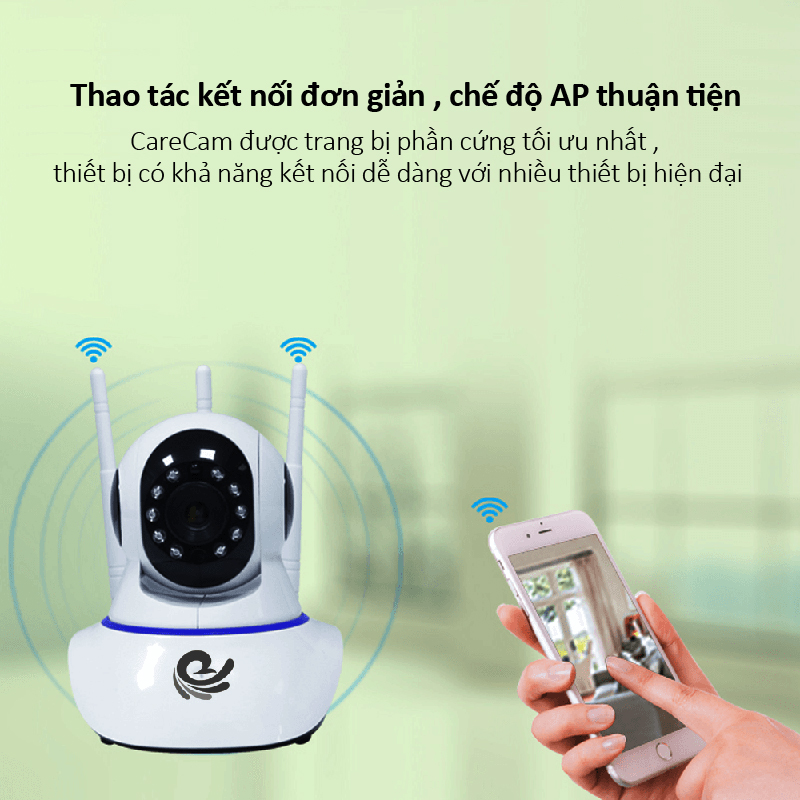 Camera wifi quan sát trong nhà carecam, ipcamera 3 râu, hình ảnh sắc nét full HD, góc quay rộng, hú báo trộm, đàm thoại 2 chiều, dễ dàng sử dụng, tích hợp hồng ngoại, điều khiển bằng điện thoại XFL200