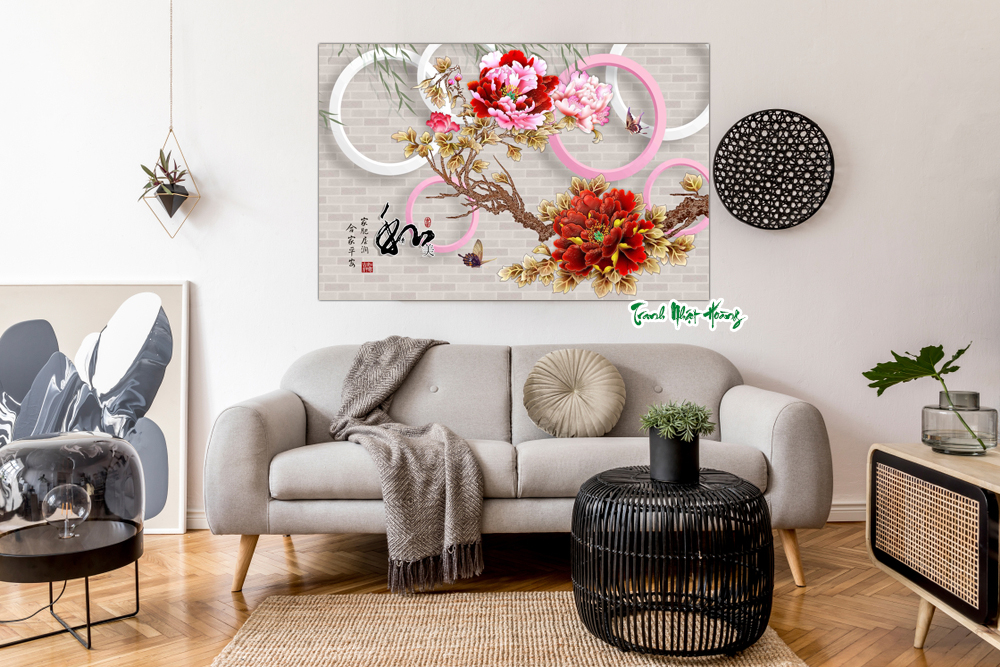 Tranh 3D dán tường mẫu Hoa trang trí nhà