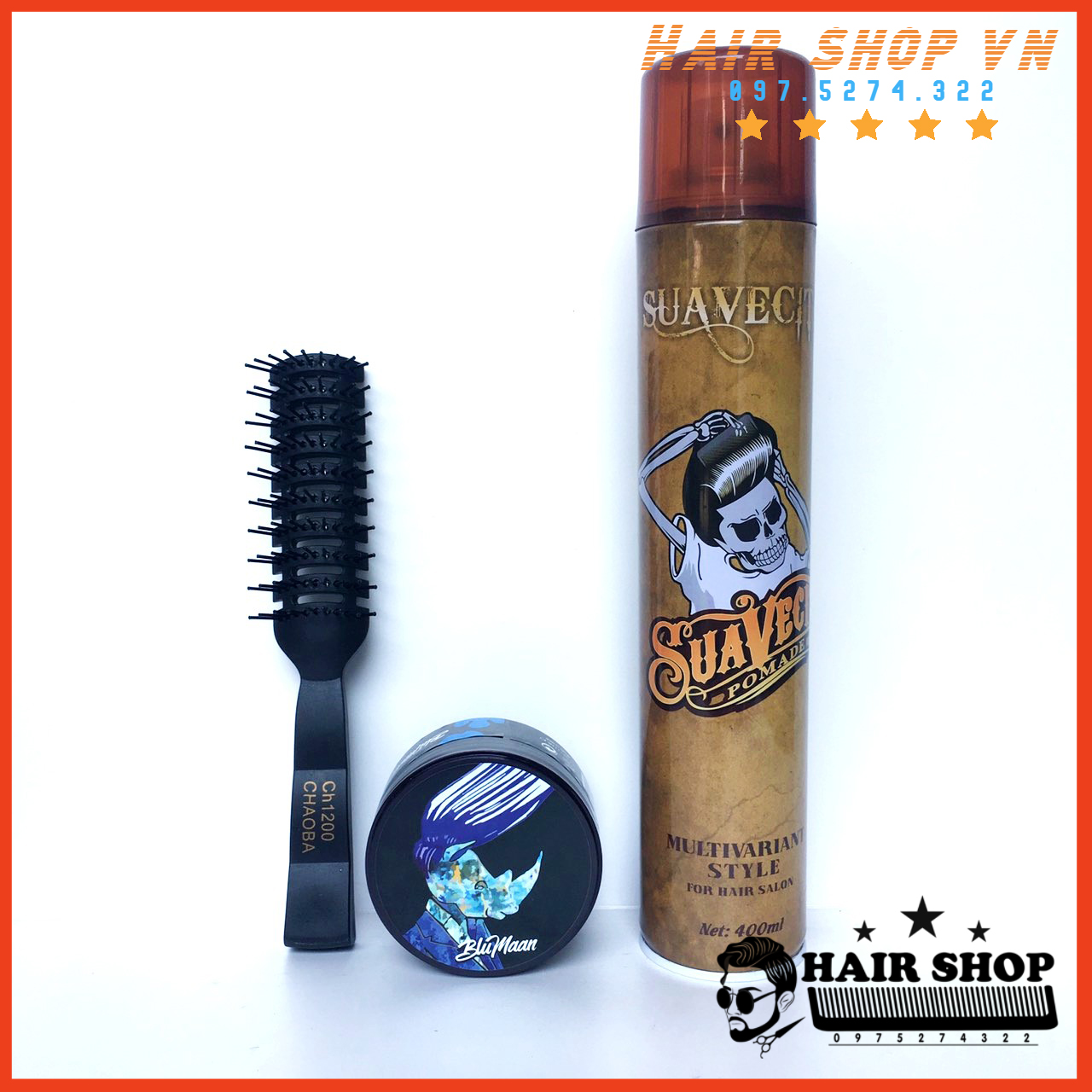 [ tặng Lược ] Combo Gôm Xịt Tóc Suavecito + Sáp Tạo Kiểu Tóc BluMaan Styling Meraki (Bản Tê Giác Xanh )