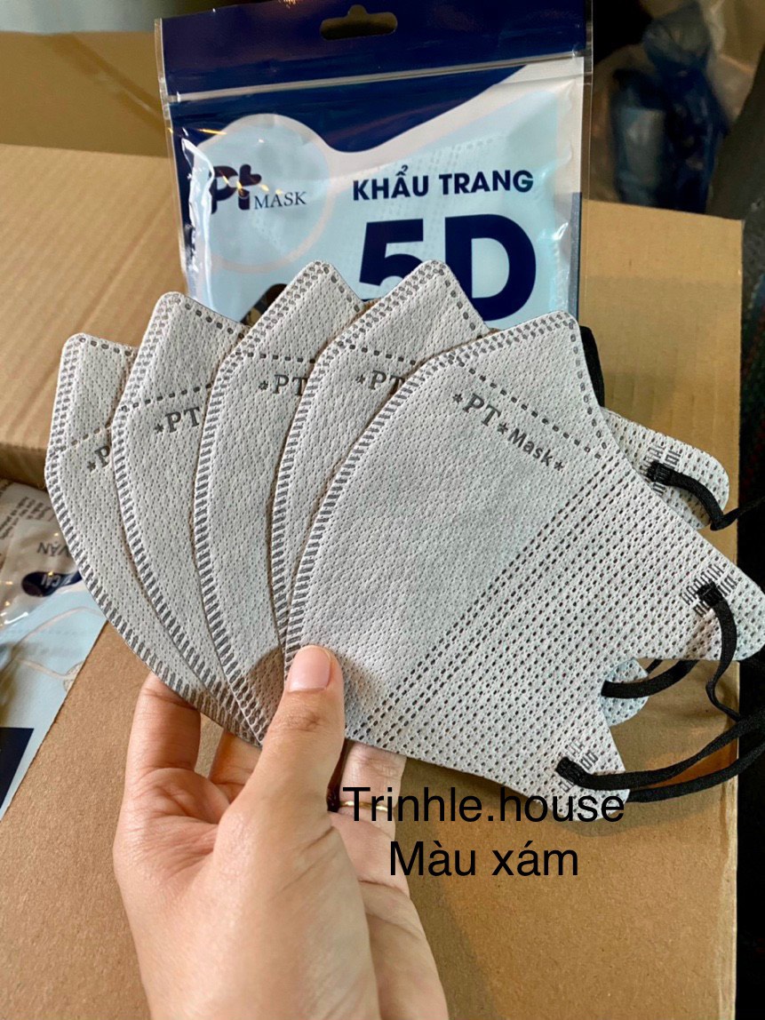 Combo 100 cái khẩu trang 5D PT mask màu trắng, xám, đen