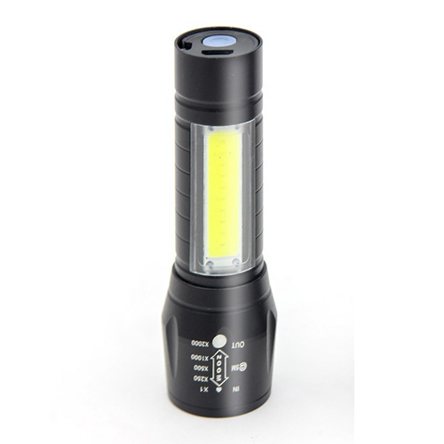 Super Bright Rechargeable Flashlight with Zoom Xpe+Cob Light