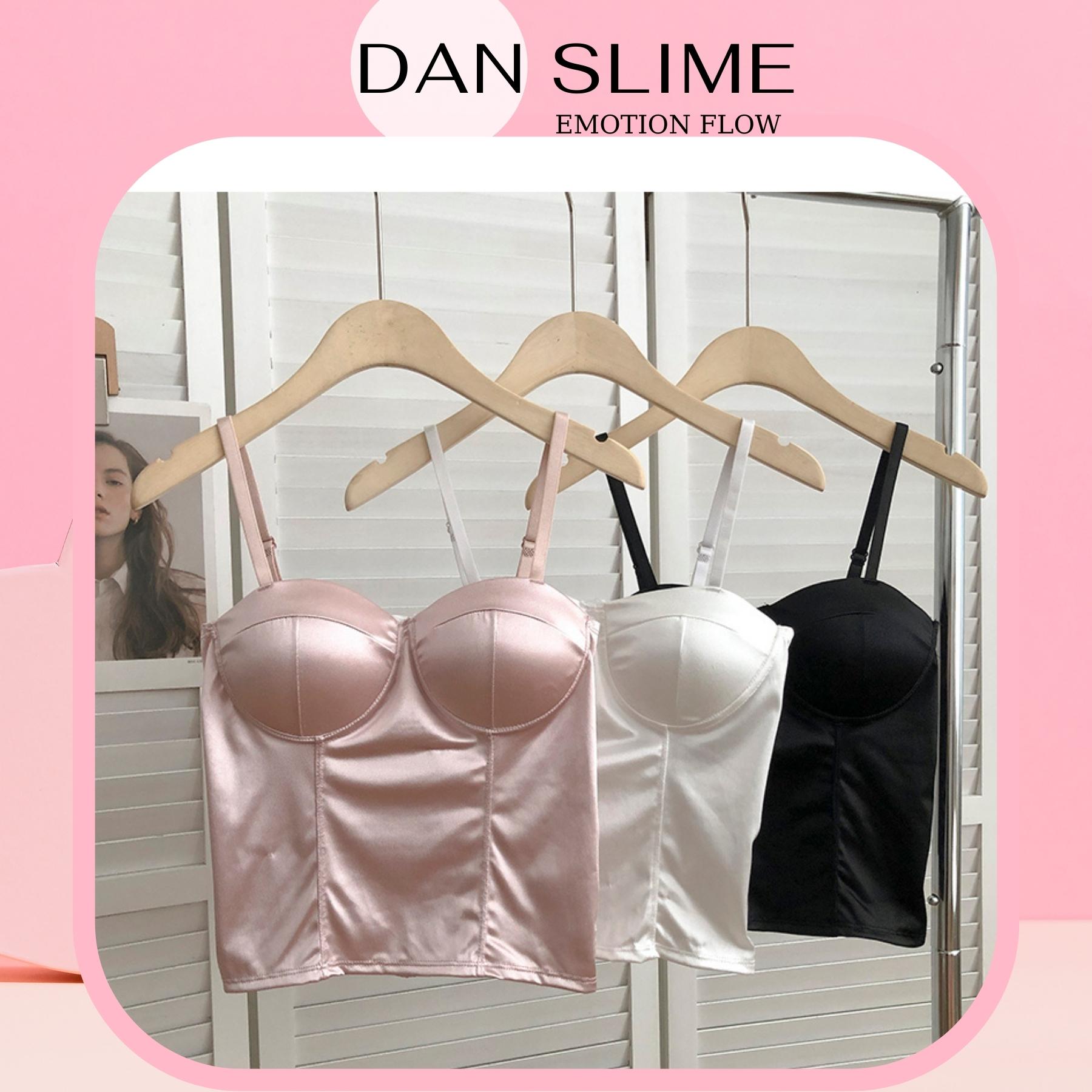 Áo bra Satin phi bóng 2 dây phi lụa dây mảnh sexy mút đệm mỏng thun phần lưng mặc cao cấp DANSlime