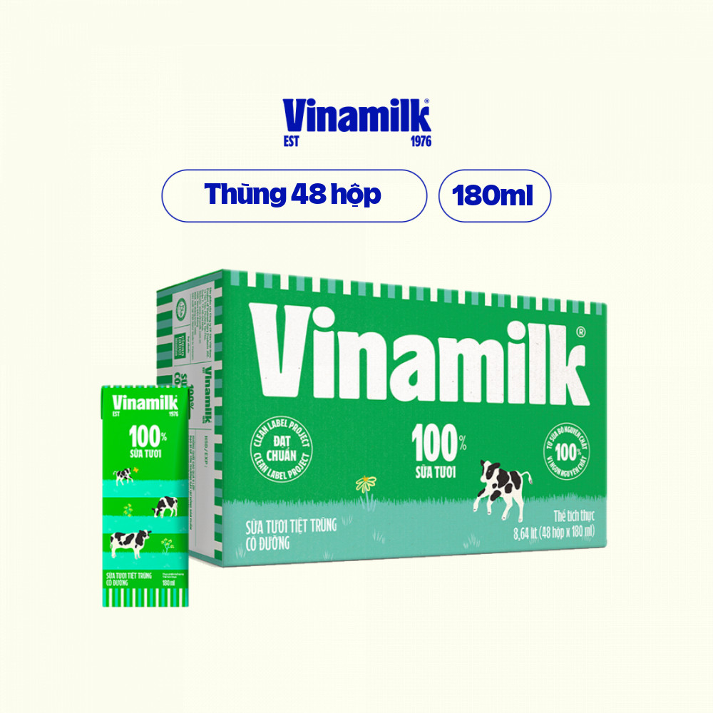 [Date 7.2025] Thùng 48 hộp sữa tươi Vinamilk 180ml