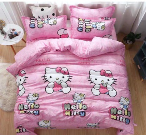 (FreeShip MAX) Ga trải giường,Drap ga giường vải cotton poly,đủ kích thước mẫu hello kitty ôm dâu Kovico Kho chăn ga gối, ga giường, drap giường hà nội