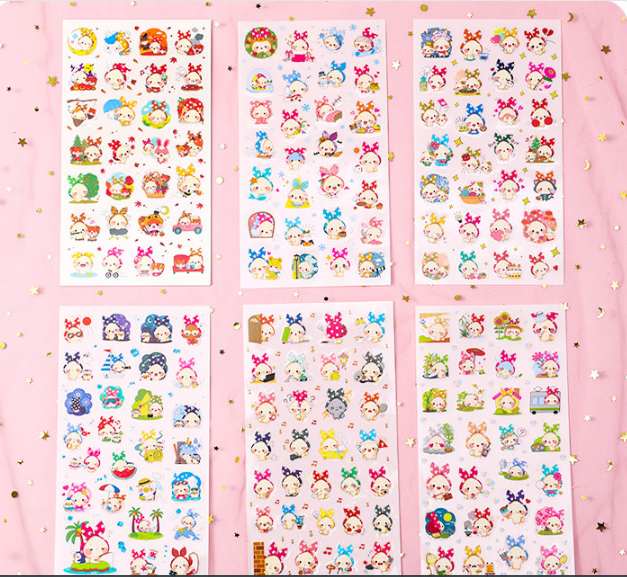 Sét 6 Tấm Sticker Thỏ Đeo Nơ