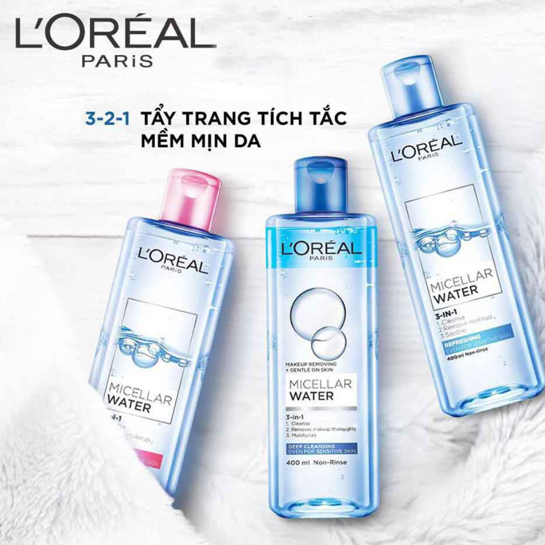 Nước tẩy trang LOreal Refreshing XANH NHẠT tươi mát cho da nhạy cảm - LOreal Paris 3-in-1 Micellar Water 400ml