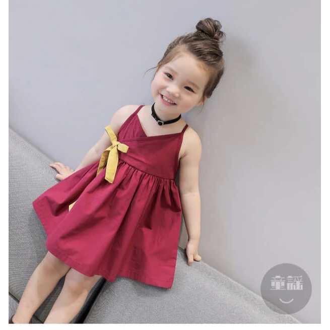 Váy 2 dây đỏ nơ vàng cho bé 2-7 tuổi
