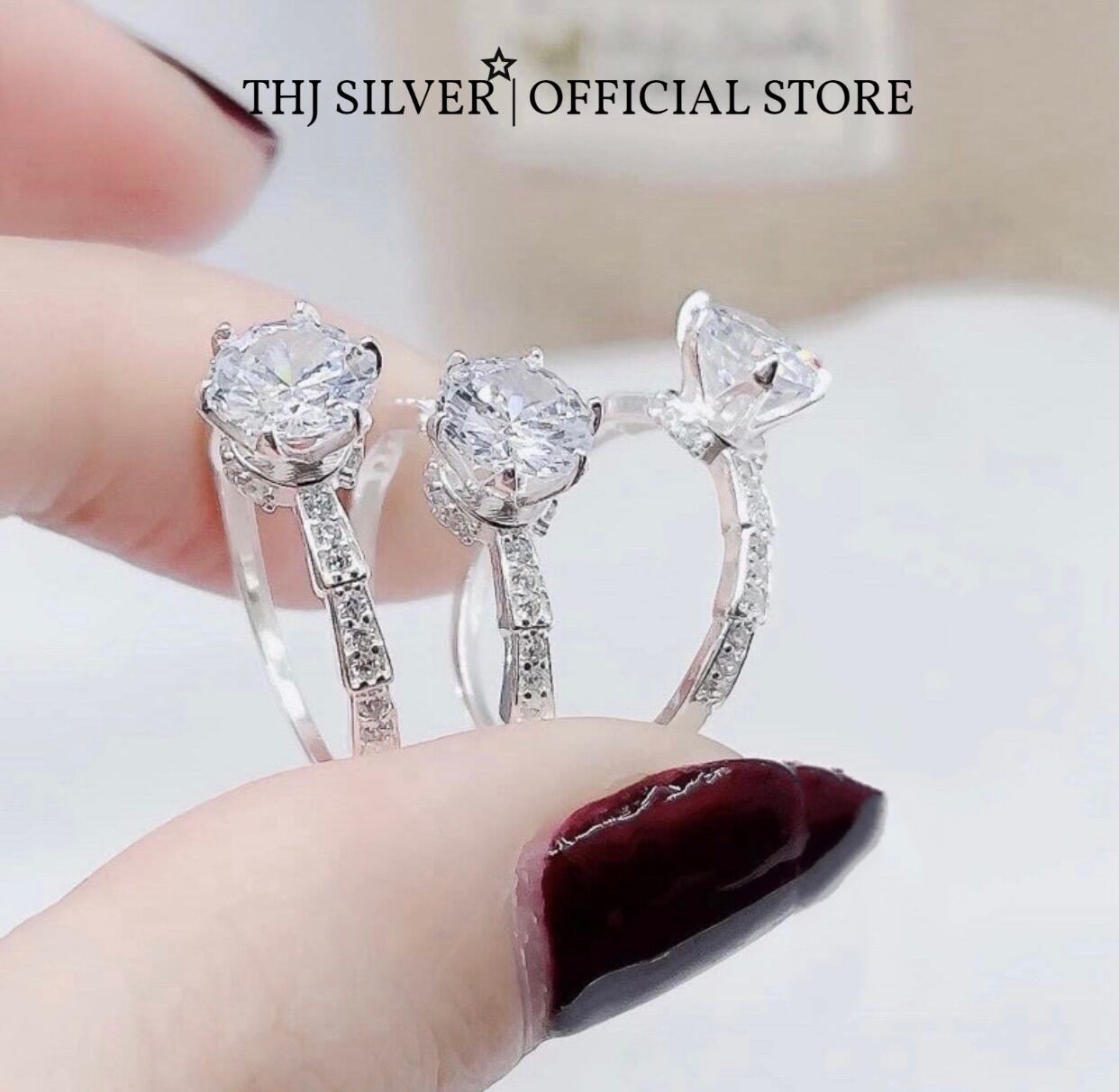 Nhẫn nữ THJ Đốt trúc đính đá sáng đẹp bạc ta