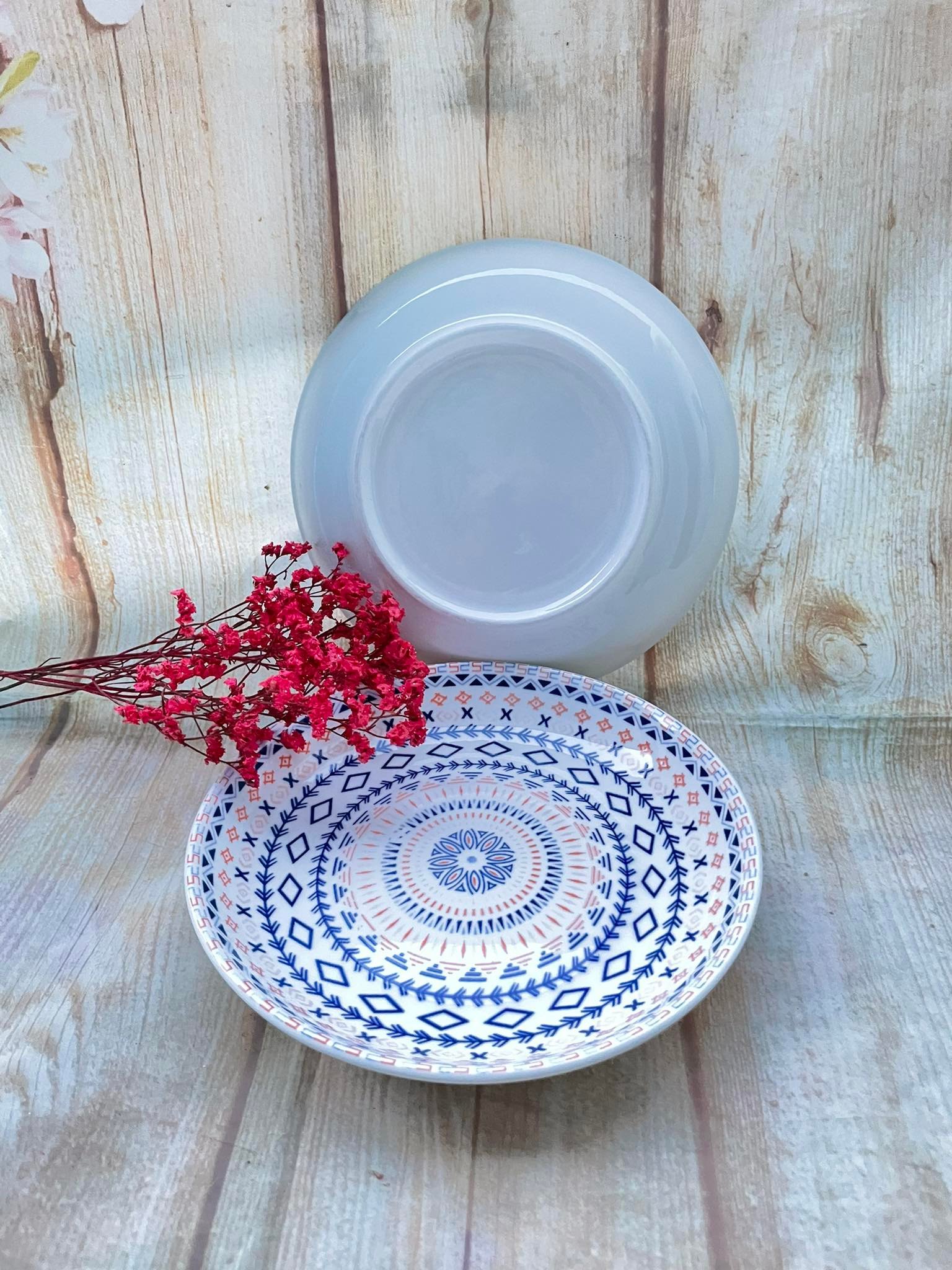 Set 2 dĩa sứ pastel hoa văn thổ cẩm cao cấp đk 20cm