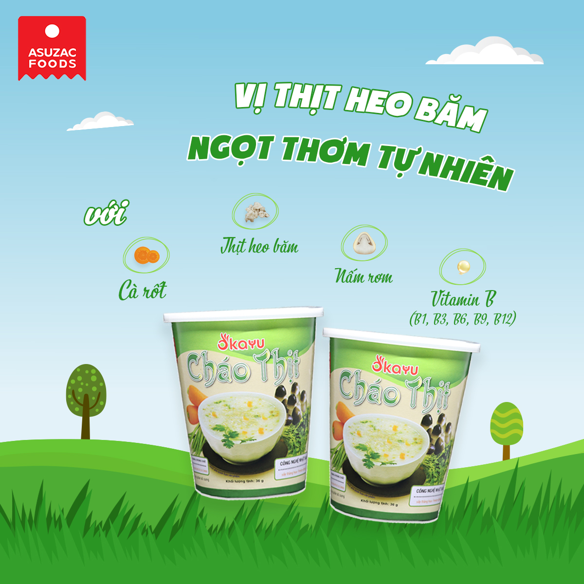 Cháo thịt ăn liền Asuzac thùng 12 ly (36 g x 12 ly)