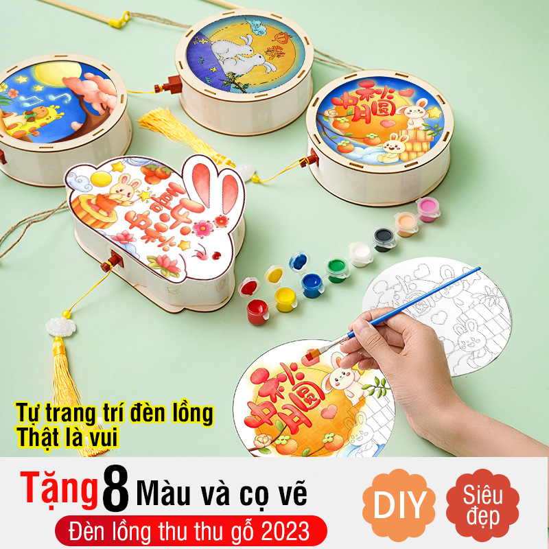 đèn lồng trung thu tô màu bằng gỗ